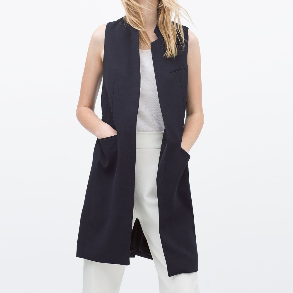 Zara long suiting navy vest/waistcoat